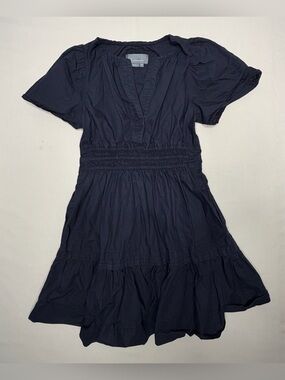 Anthropologie Black V-Neck Smocked Waist Mini Dress xxs 583